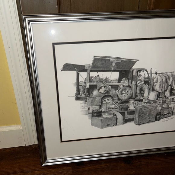 RARE Vintage Flea Market Detailed Framed Drawing Signed - Picture 7 of 15